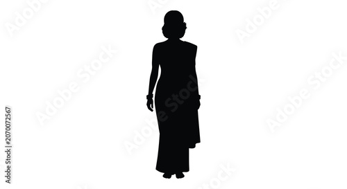 Cuadro en lienzo Woman in traditional sari clothing full body view black silhouette against a whi