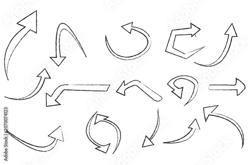 Hand drawn black and white arrows set, sketch arrow collection for infographics, designs, and presentations