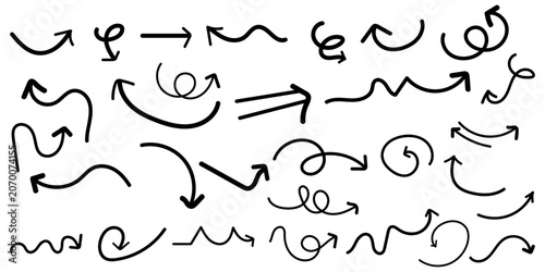 Set of Hand Drawn Scribble Arrows Including Curved Wavy Loops and Directional Indicators for Web Design and Creative Sketches