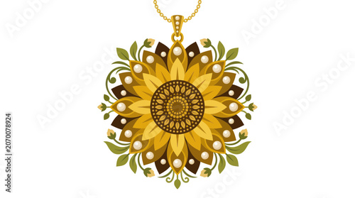 Konstfotografi Golden Sunflower Pendant Necklace Jewelry.