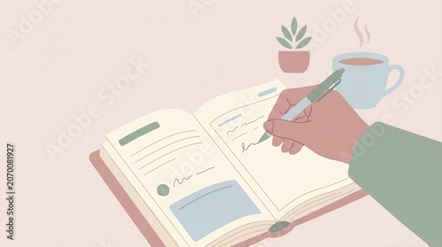 New Year Goal Setting, Goal Setting in a Journal with a Cozy Atmosphere