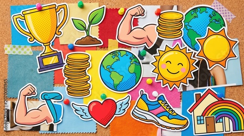 New Year Goal Setting, Colorful Collage of Goals and Achievements
