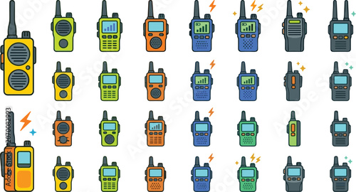 Foto Walkie Talkie Communication Device Icon Set with Portable Radio Transceivers Wir