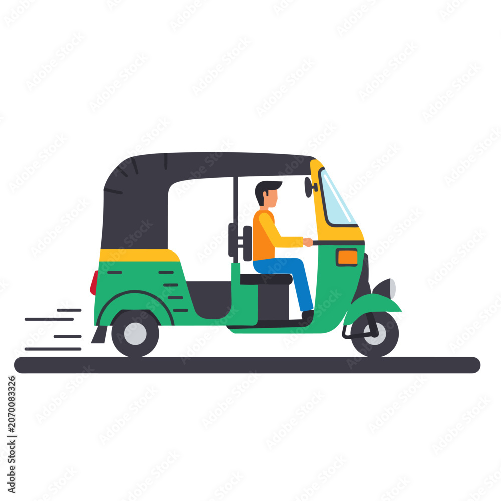 Fototapeta premium Traditional auto rickshaw driving on road