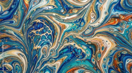 Abstract Acrylic Pour Painting with Blue Gold and White Fluid Art Swirls for Modern Interior Design Backgrounds and Luxury Texture Wallpapers