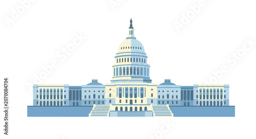 United States Capitol Building Vector Illustration, Washington DC Government Landmark and Political Institution Concept