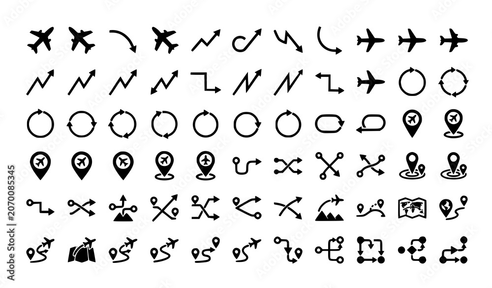 Obraz premium Aviation Travel Path and Aircraft Route Symbol Pack Vector Illustration