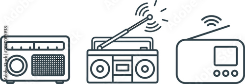 Bild auf Leinwand Retro Radio Receiver Icon Set with Vintage Broadcast Devices Portable Audio Equi