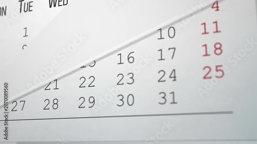 Horizontal calendar racing through months past June in soft light, smooth fast-forward animation conveying passing time and planning for corporate and marketing videos