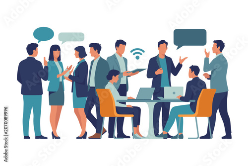 Business people working together in office, vector illustration of professional team collaboration and communication