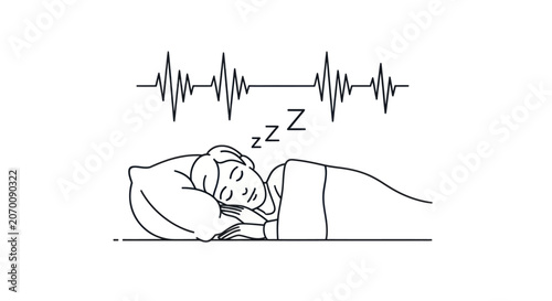 Canvastavla Peaceful Sleeping Person with Heartbeat Line Art Vector