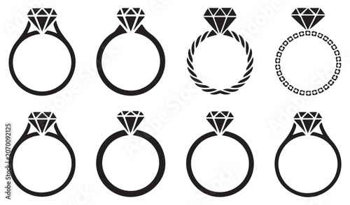 Fotografi Detailed diamond ring band styles with twisted rope and pavé textures vector illustration