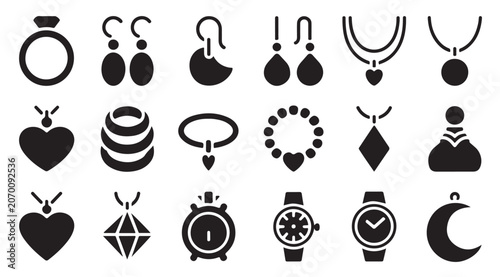 Konstfotografi Jewelry icons collection on transparent background fashion accessories rings necklaces earrings