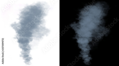 Quadro su tela Atmospheric smoke plume isolated on white and black backgrounds, thick grey vapo