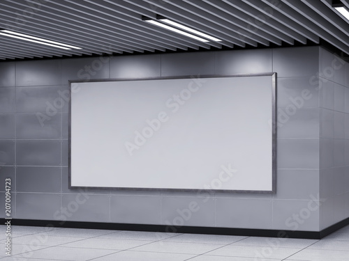 Obraz na płótnie Blank White Billboard Display with Metal Frame for Marketing Mockup on Undergrou