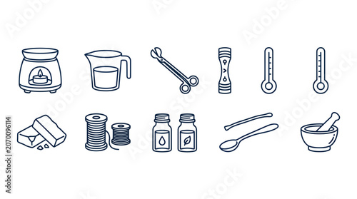 Foto Candle making and aromatherapy supplies line icon collection