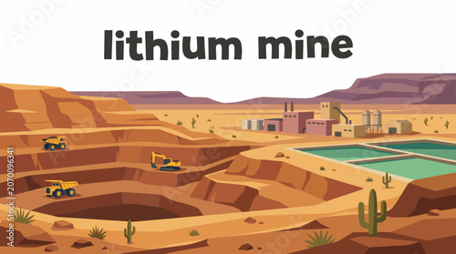 Εκτύπωση καμβά lithium mine in arid landscape with evaporation ponds mineral extraction systems