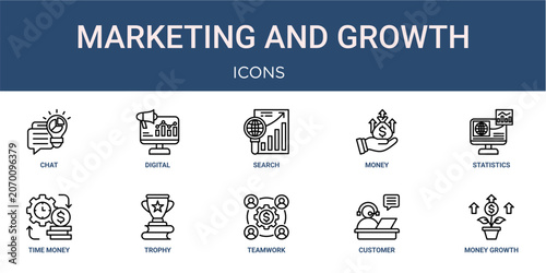 Bild auf Leinwand Set of 10 outline web Marketing and Growth icons such as money growth, customer