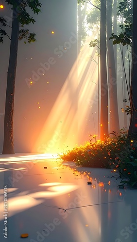 A serene forest scene with sunlight filtering through trees (44)