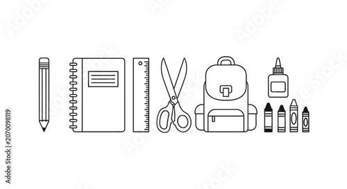 School supplies and stationery collection icons