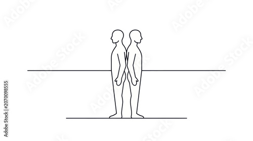 People Standing Back to Back Minimalist Line Art