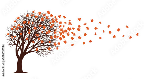 Bild auf Leinwand Autumn Tree with Blowing Maple Leaves Vector