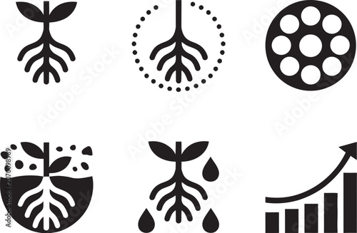 Foto Solid icon isolated roots set representing underground plant structure including