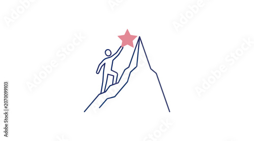 Person Reaching for Star on Mountain Peak Vector