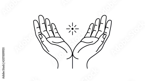 Cupped Hands Minimalist Line Art Vector