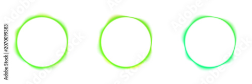 Glowing neon green circle graphic with rapid internal pulse waves and bright mint gradient edges. Luminous round frame for virtual reality web banner or futuristic logo decoration PNG.