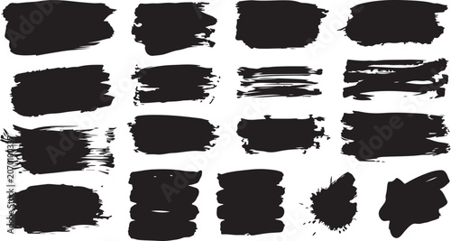 Straight line vector brush strokes. Black hand drawn stripes, smears. Chinese or Japanese calligraphy brushstrokes set. Rough grunge thick paint line texture. Vector sketch rectangle