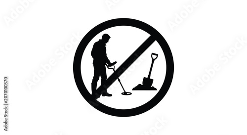 Tableau sur toile Prohibited metal detecting and digging featuring a person with equipment black s