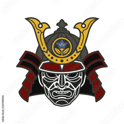 Samurai helmet with gold and blue decorations