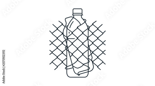 Konstfotografi Plastic Bottle Behind Chain Link Fence Vector Illustration
