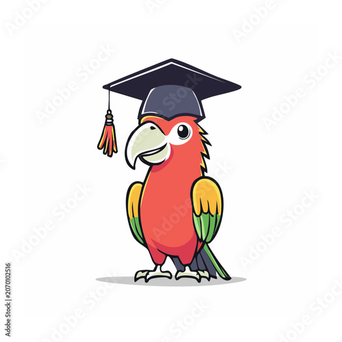 Cartoon Parrot Wearing Graduation Cap