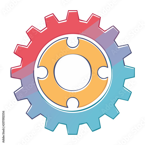 Colorful Gear with Puzzle Pieces Vector Illustration
