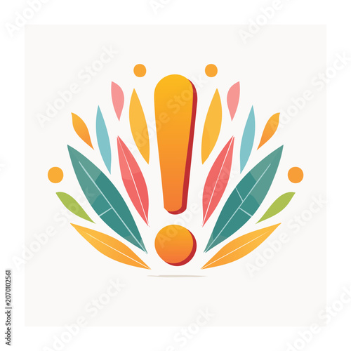 Colorful exclamation mark with leaves and dots