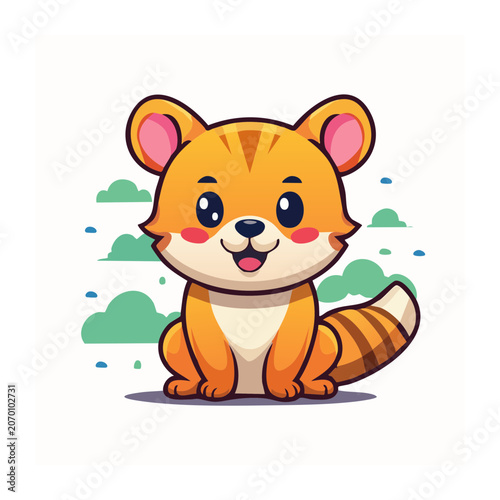 Cute cartoon tiger cub sitting isolated vector illustration