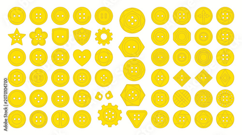 Foto Collection of yellow sewing buttons in various shapes