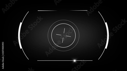 Animation overlays futuristic HUD crosshair sights. Creative animation targets advanced radar tracker systems. Technical animation loops system telemetry interfaces.