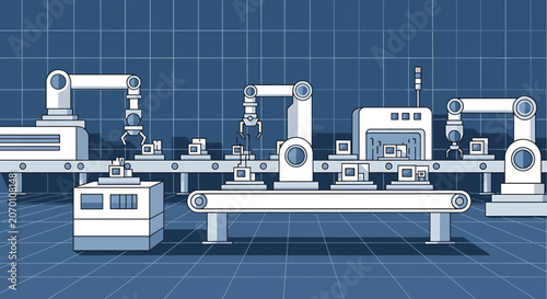 Industrial robotic assembly line system.