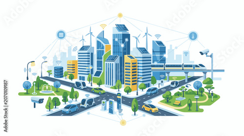A futuristic cityscape with sleek skyscrapers wind turbines and solar panels (1)