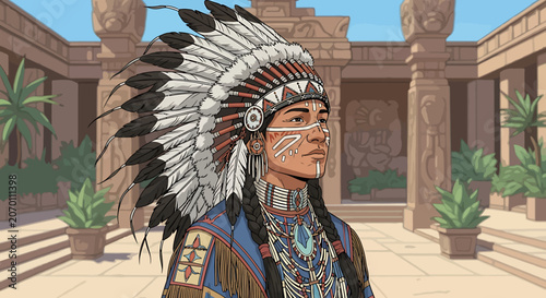 Native American Indian Chief Portrait.