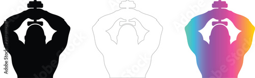 Bodybuilder Overhead Triceps Extension Exercise Graphic Illustration Vector Set