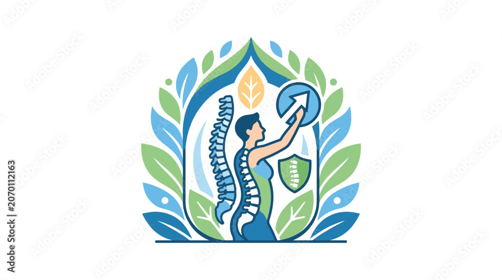 Obraz premium Chiropractor Adjusting Spine Surrounded by Healing Nature Elements