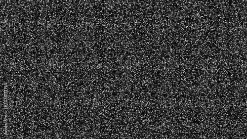 Monochrome television static noise pattern with fine white grain texture on a black background representing an analog signal loss or broadcast error