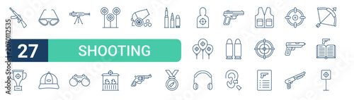 Quadro su tela Set of 27 outline Shooting icons for modern UI, landing pages and digital services