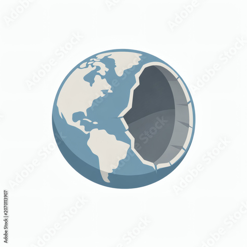 A Minimalist Illustration Of A Hollow Cracked Earth Globe With A Large Piece Missing Revealing A Dark Empty Interior On A Plain White Background