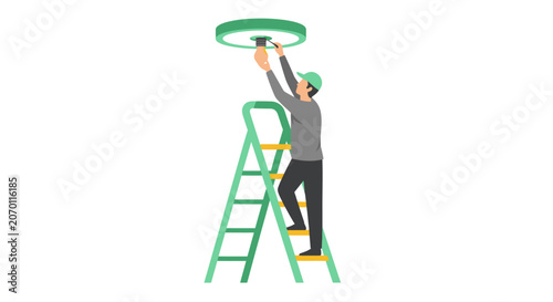 Electrician Changing Light Bulb Vector Illustration