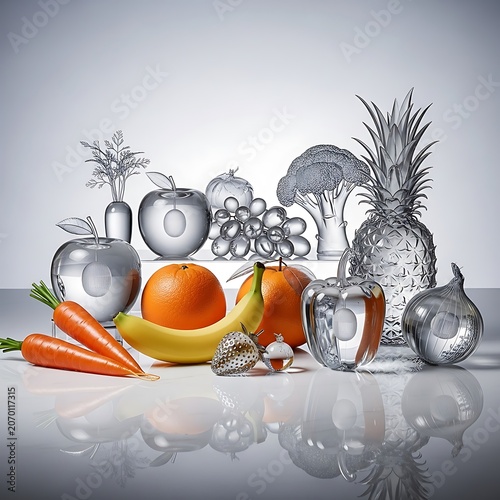 Still Life Collection of Assorted Fruits and Vegetables.